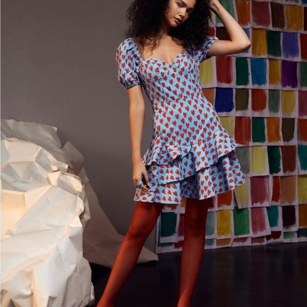 Heart Print Blue Dress